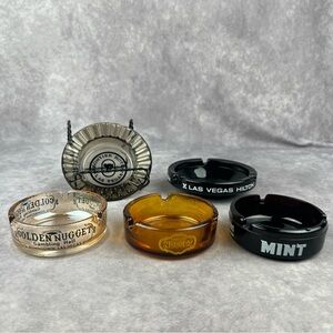 Lot 5 Vintage Casino Ashtrays Las Vegas Hilton Golden Nugget Mint Frontier READ